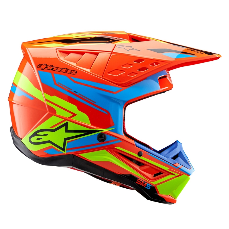 Casco da motocross Alpinestars S-M5 Action 2 arancio fluo-azzurro-fluo giallo