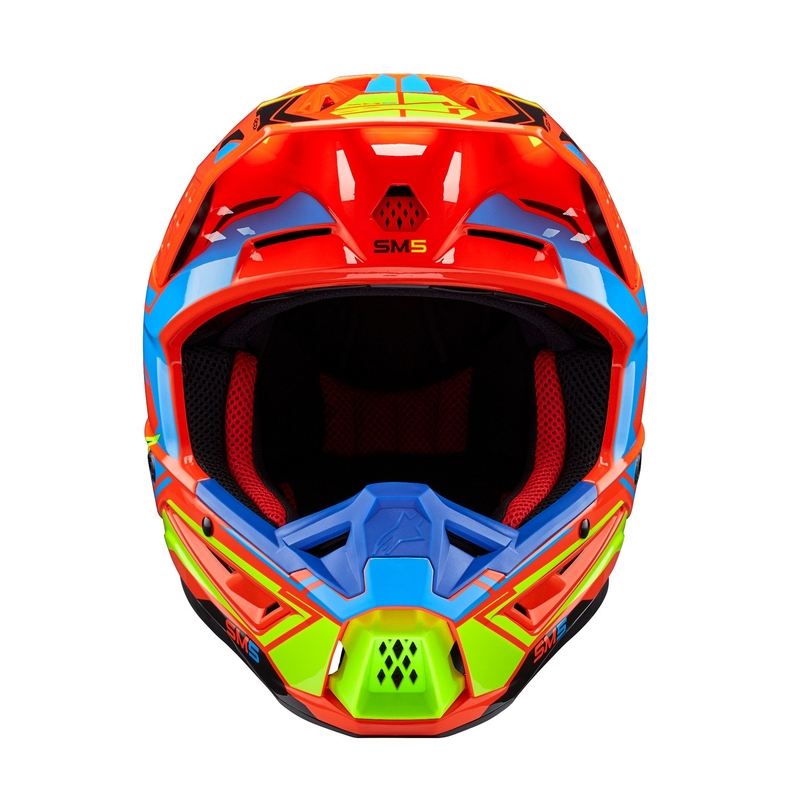 Casco da motocross Alpinestars S-M5 Action 2 arancio fluo-azzurro-fluo giallo