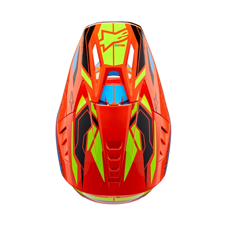 Casco da motocross Alpinestars S-M5 Action 2 arancio fluo-azzurro-fluo giallo