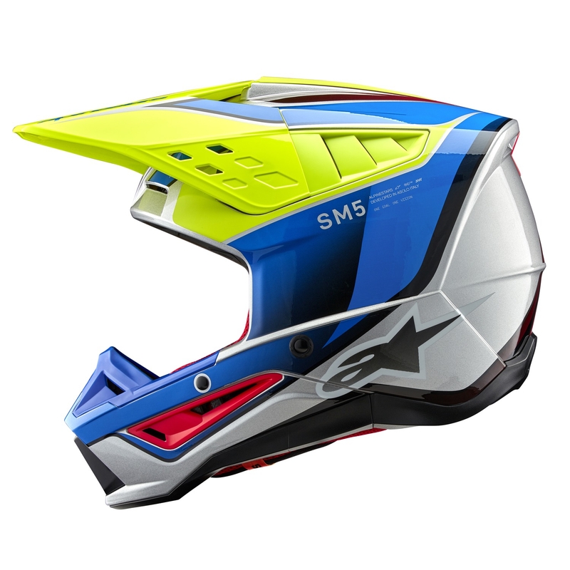 Casco da motocross Alpinestars S-M5 Sail giallo fluo-blu-argento