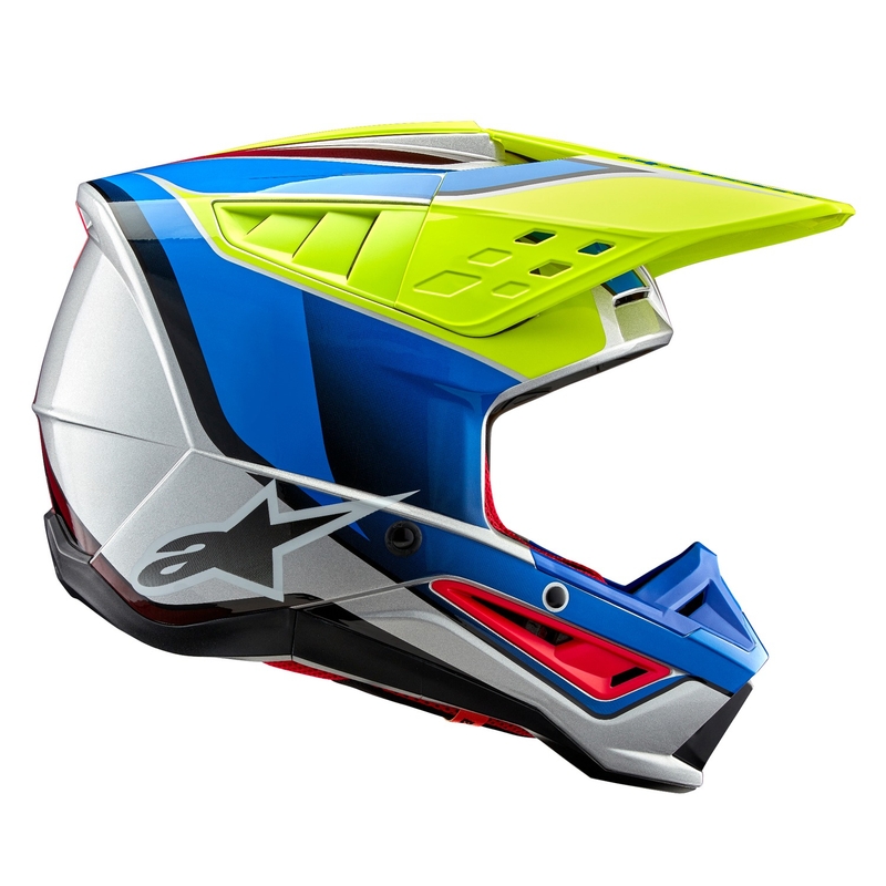 Casco da motocross Alpinestars S-M5 Sail giallo fluo-blu-argento