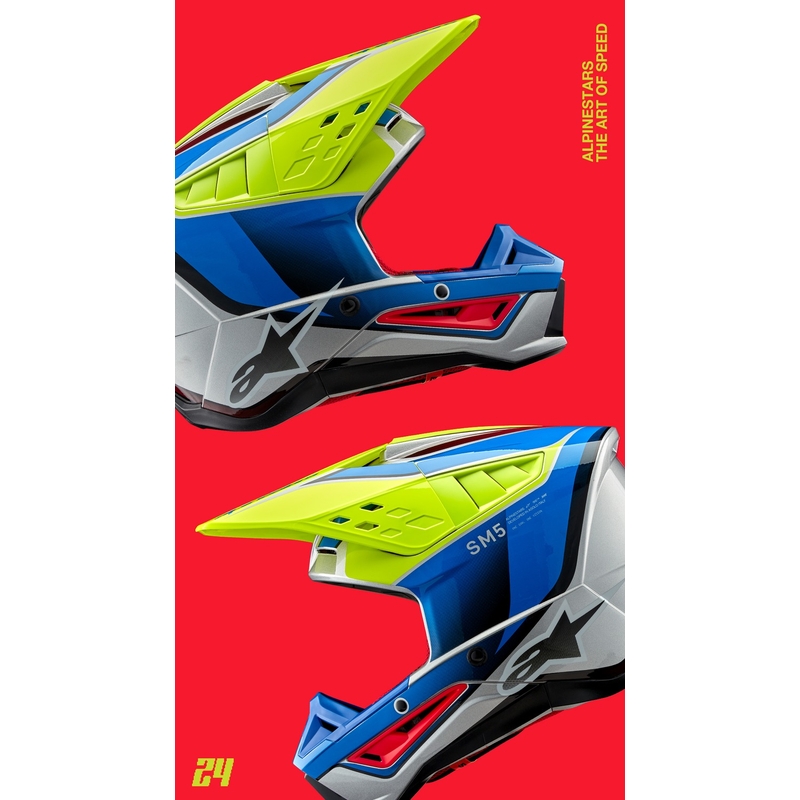 Casco da motocross Alpinestars S-M5 Sail giallo fluo-blu-argento