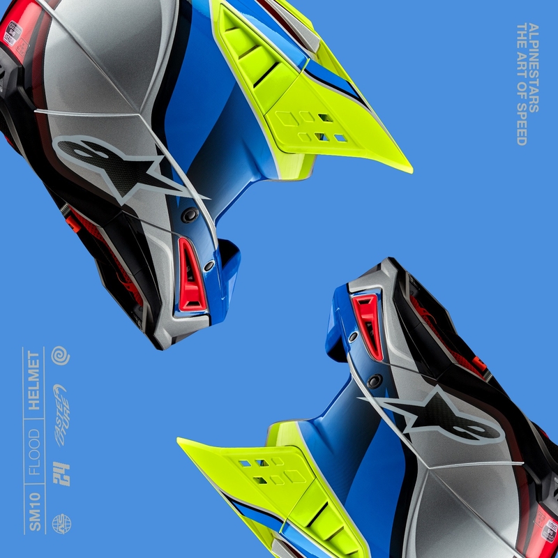 Casco da motocross Alpinestars S-M5 Sail giallo fluo-blu-argento