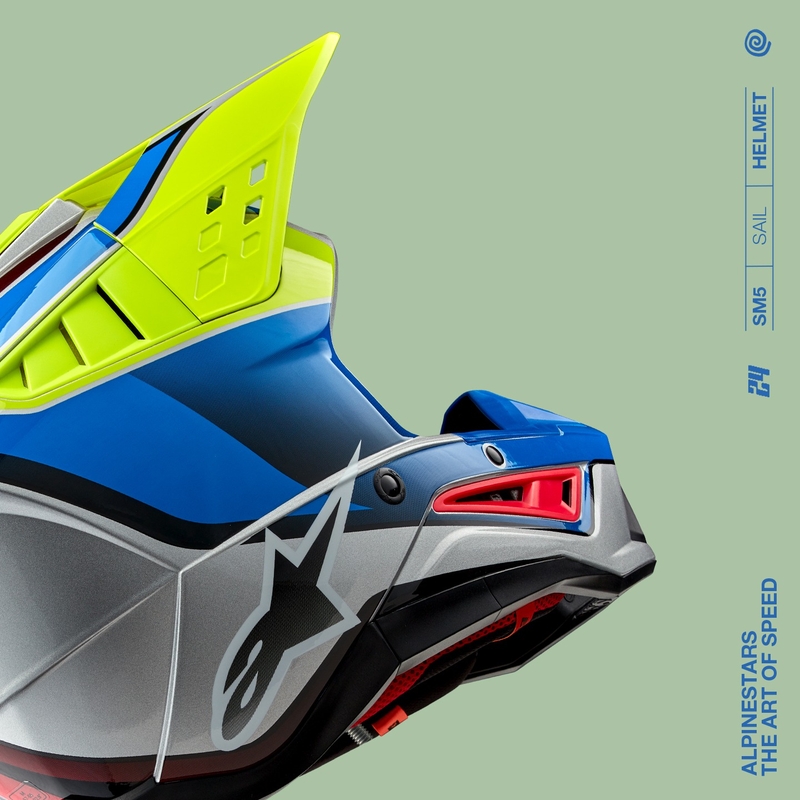 Casco da motocross Alpinestars S-M5 Sail giallo fluo-blu-argento