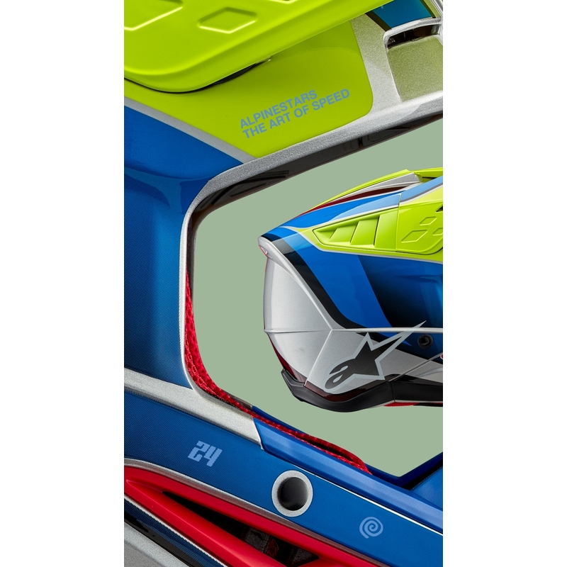 Casco da motocross Alpinestars S-M5 Sail giallo fluo-blu-argento