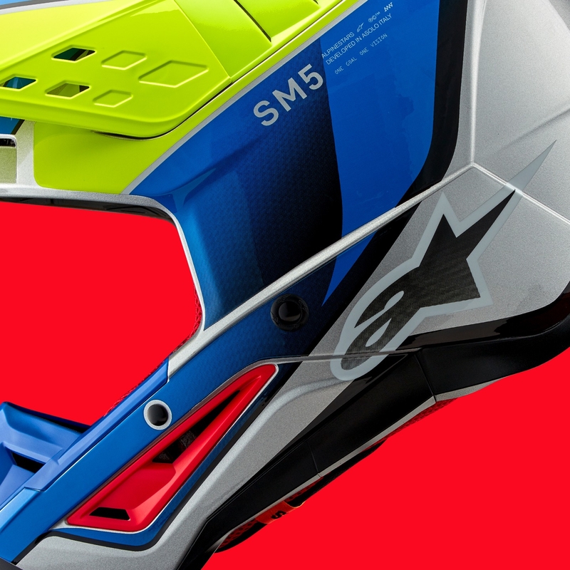 Casco da motocross Alpinestars S-M5 Sail giallo fluo-blu-argento