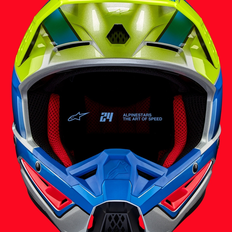 Casco da motocross Alpinestars S-M5 Sail giallo fluo-blu-argento