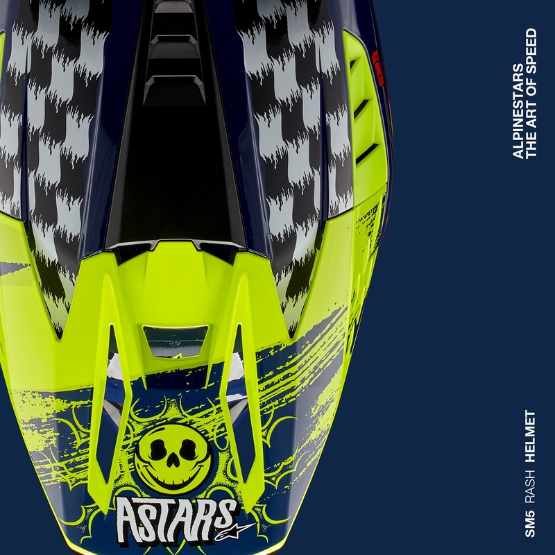 Alpinestars S-M5 Rash casco da motocross blu-giallo fluo