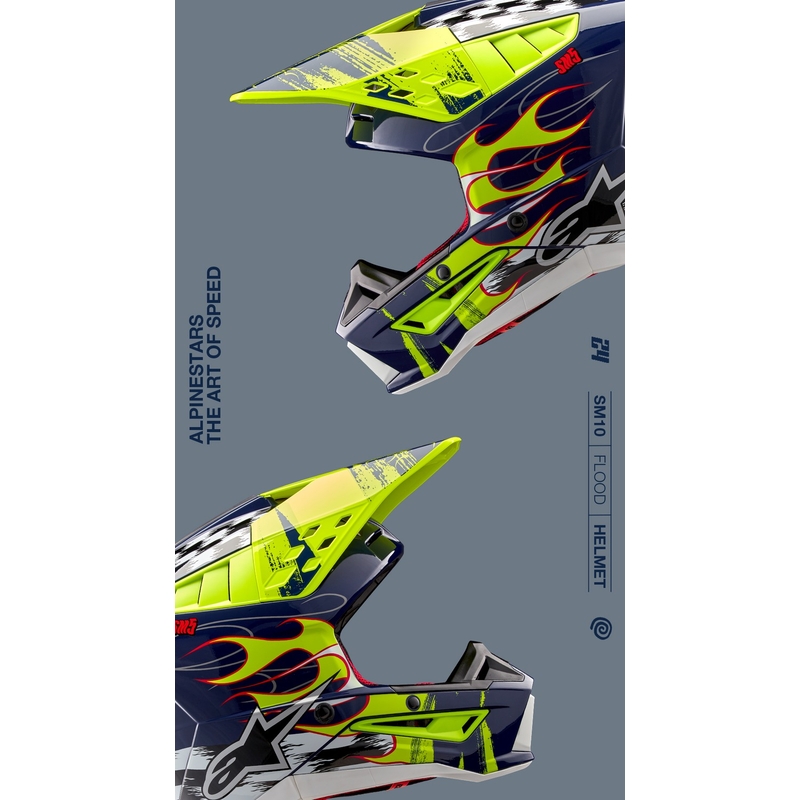 Alpinestars S-M5 Rash casco da motocross blu-giallo fluo