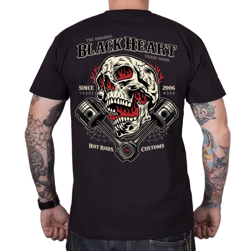 T-shirt Black Heart Flame Piston nero
