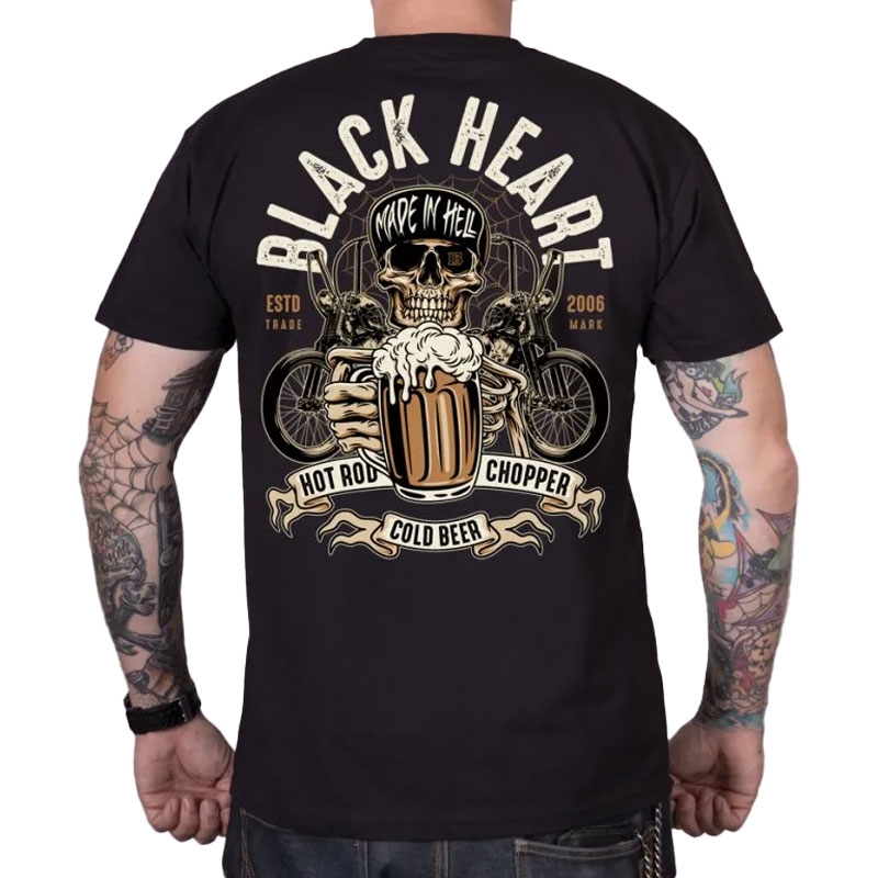 T-shirt Black Heart Beer Biker nero