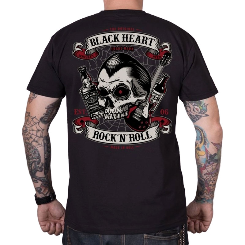 T-shirt Black Heart Beer And Whiskey nero