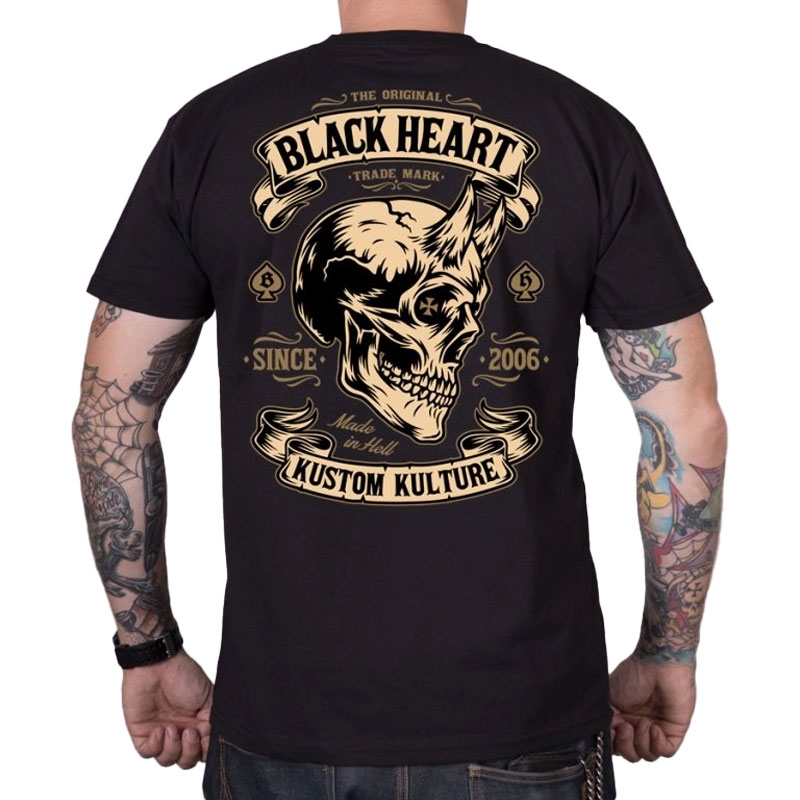 T-shirt Black Heart Devil Skull nero