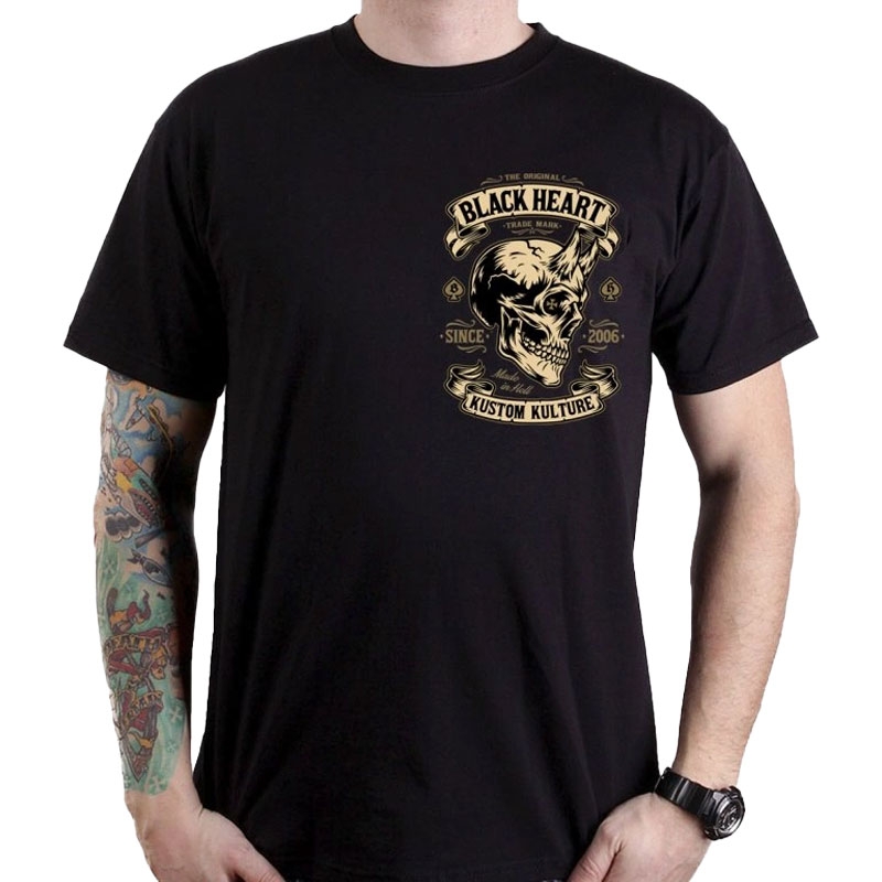 T-shirt Black Heart Devil Skull nero