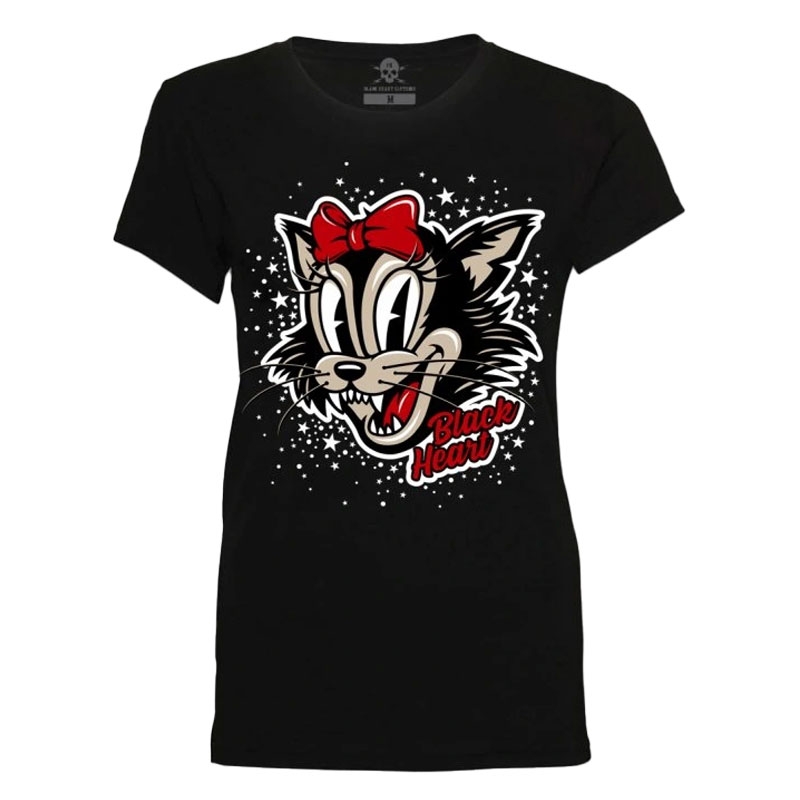 Maglietta donna nera Heart Bad Cat nero