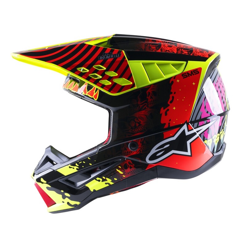 Casco da motocross Alpinestars S-M5 Solar Flare giallo fluo-rosso-nero