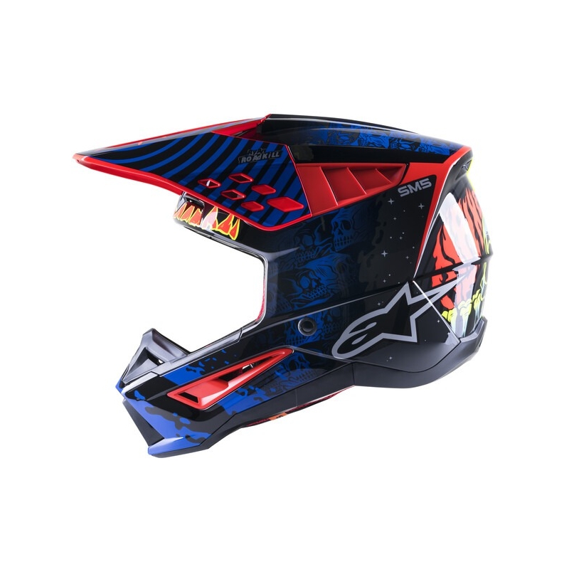 Alpinestars S-M5 Solar Flare Casco da motocross nero-blu-rosso-fluo-giallo fluo Saldi