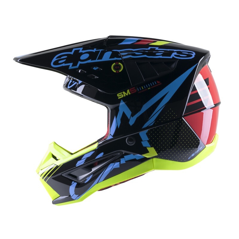 Casco da motocross Alpinestars S-M5 Action giallo fluo-nero-blu-rosso scuro