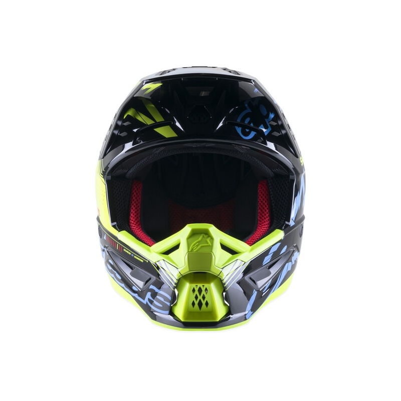 Casco da motocross Alpinestars S-M5 Action giallo fluo-nero-blu-rosso scuro