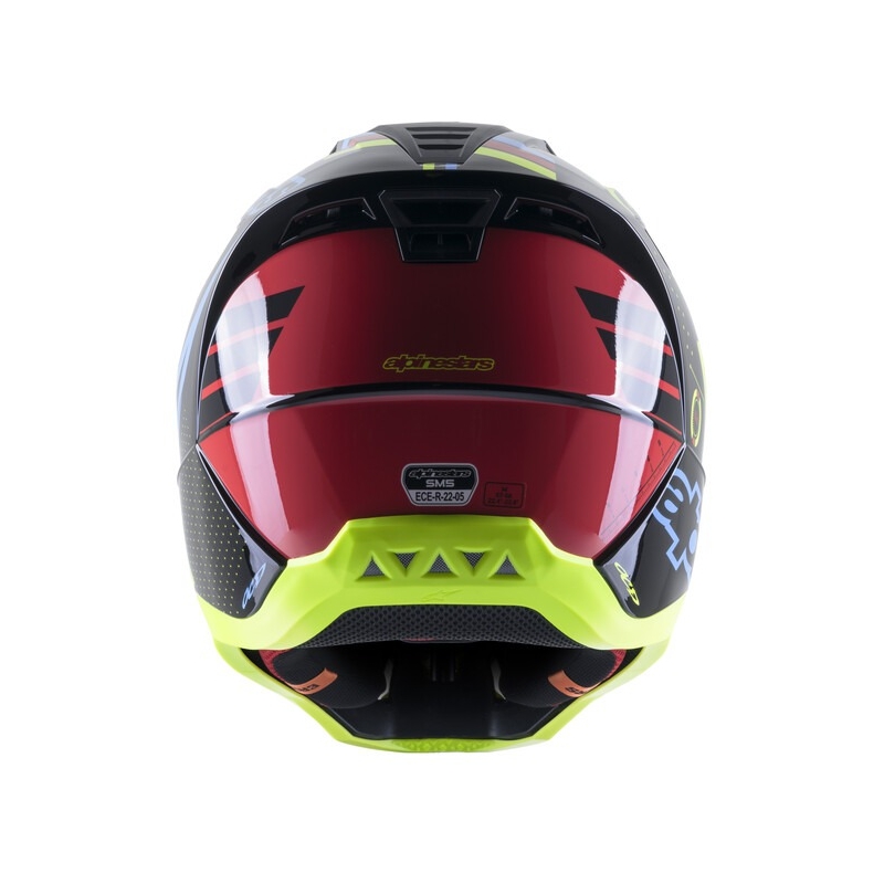 Casco da motocross Alpinestars S-M5 Action giallo fluo-nero-blu-rosso scuro