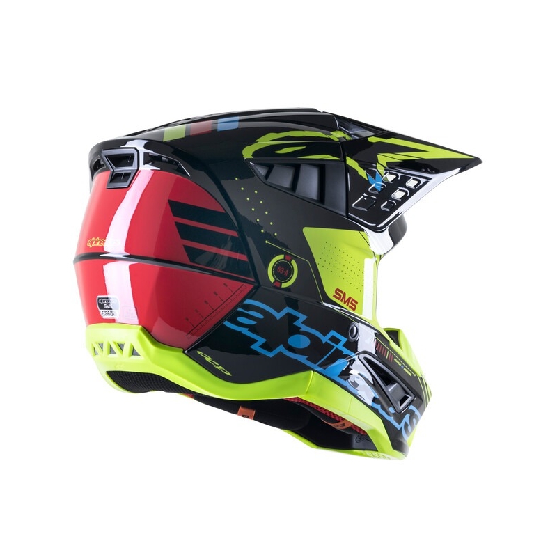 Casco da motocross Alpinestars S-M5 Action giallo fluo-nero-blu-rosso scuro