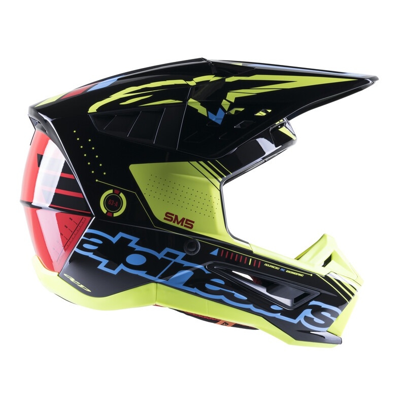 Casco da motocross Alpinestars S-M5 Action giallo fluo-nero-blu-rosso scuro