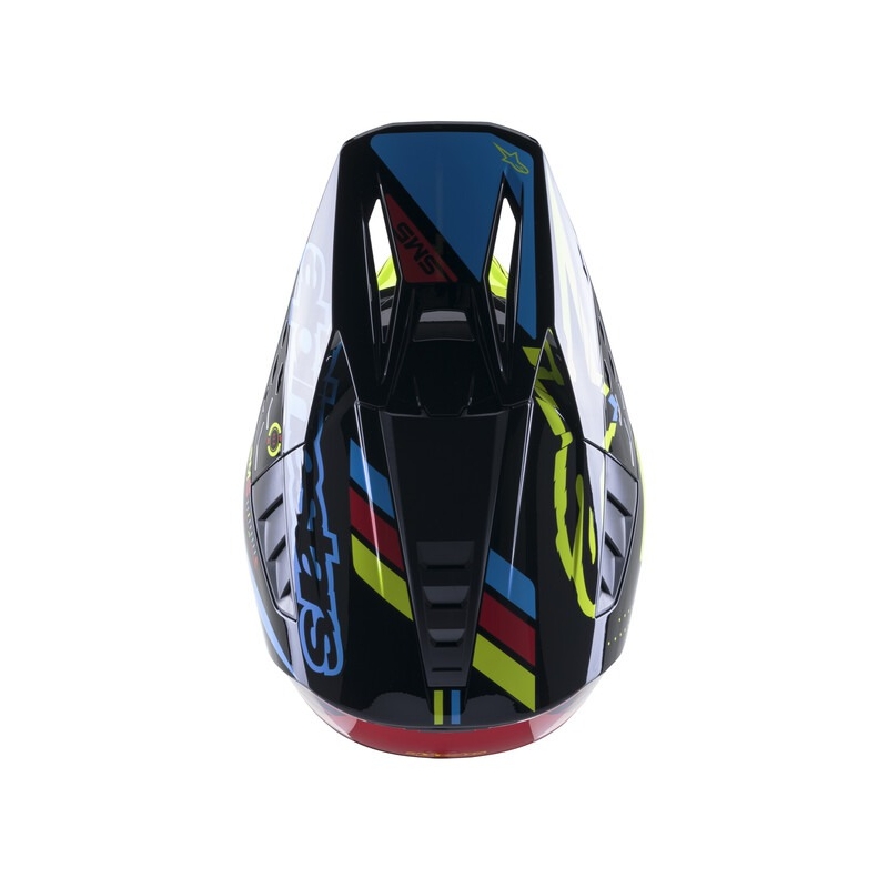 Casco da motocross Alpinestars S-M5 Action giallo fluo-nero-blu-rosso scuro