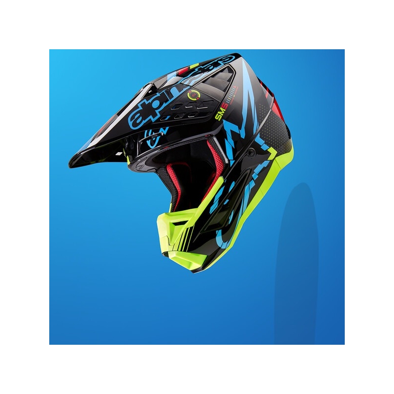 Casco da motocross Alpinestars S-M5 Action giallo fluo-nero-blu-rosso scuro
