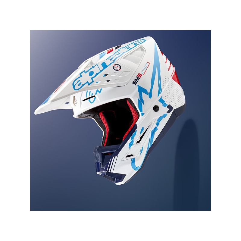 Motokrosová helma Alpinestars S-M5 Action bílo-modro-černo-tmavě červená
