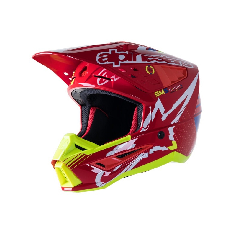 Casco da motocross Alpinestars S-M5 Action rosso-giallo fluo-bianco-blu
