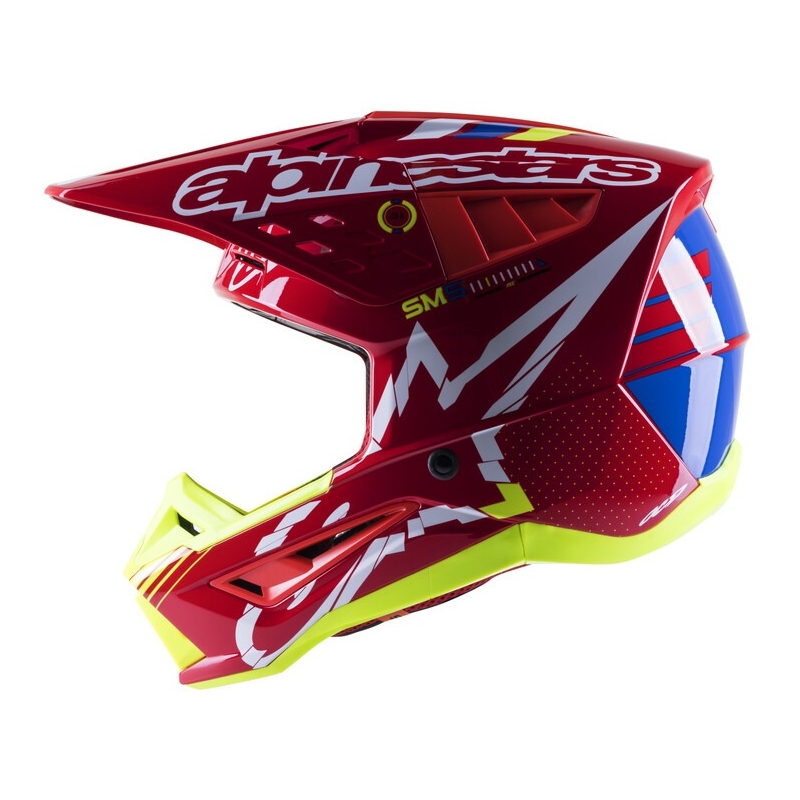 Casco da motocross Alpinestars S-M5 Action rosso-giallo fluo-bianco-blu