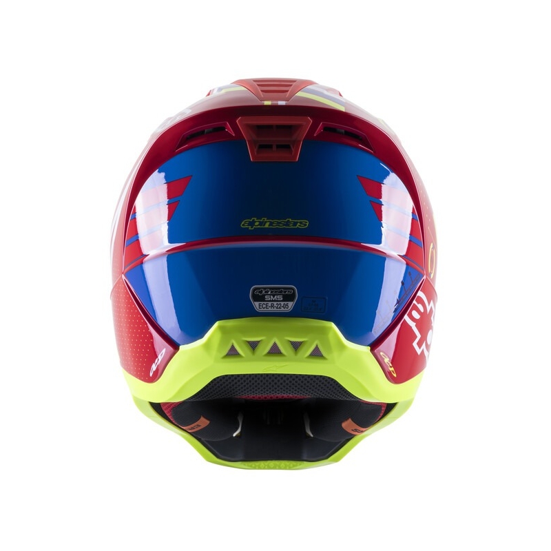 Casco da motocross Alpinestars S-M5 Action rosso-giallo fluo-bianco-blu