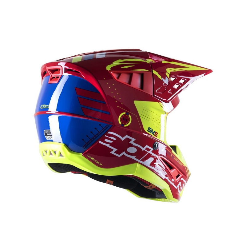 Casco da motocross Alpinestars S-M5 Action rosso-giallo fluo-bianco-blu