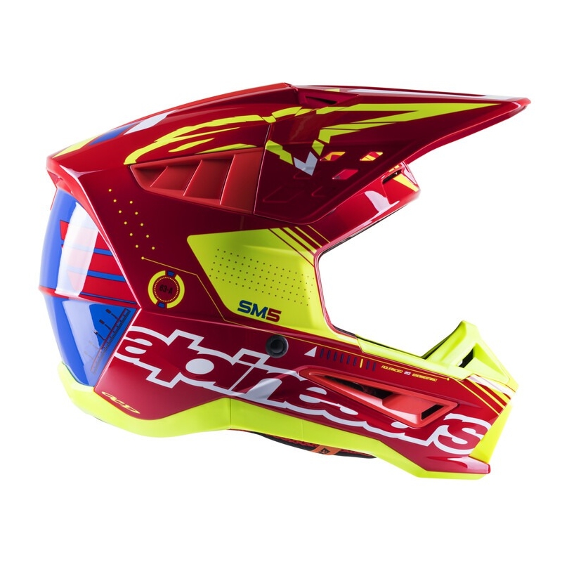 Casco da motocross Alpinestars S-M5 Action rosso-giallo fluo-bianco-blu