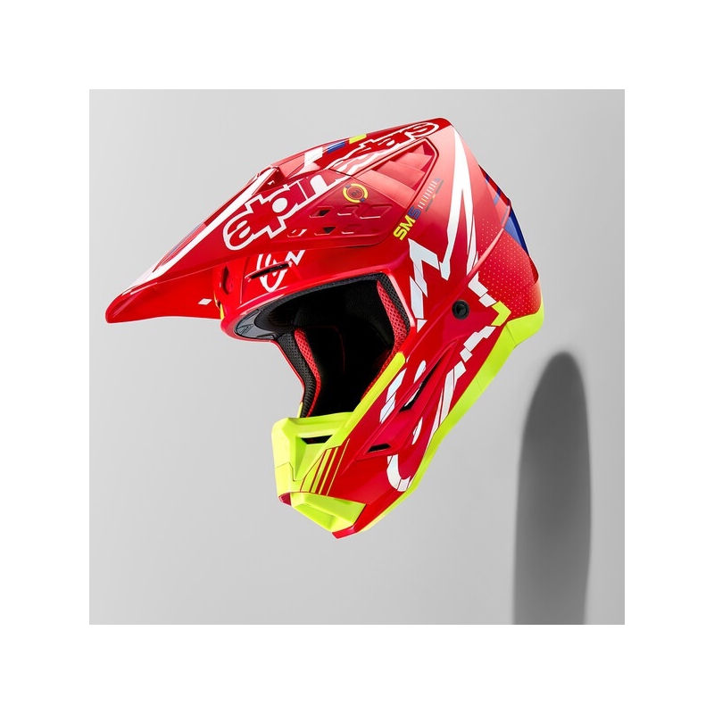 Casco da motocross Alpinestars S-M5 Action rosso-giallo fluo-bianco-blu