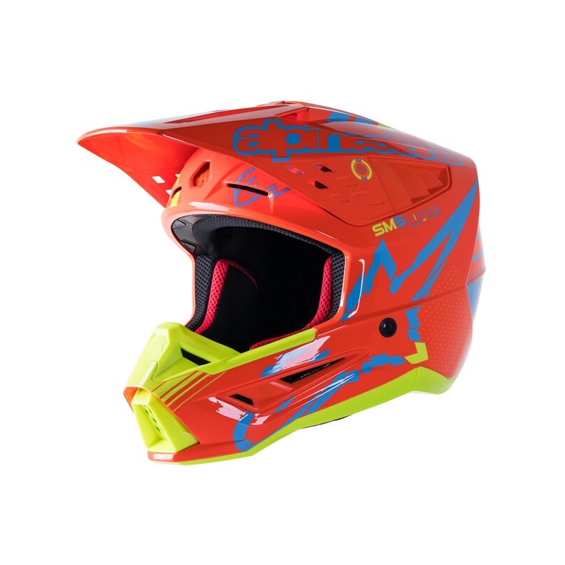 Alpinestars S-M5 Action Motocross Casco arancio-giallo fluo-azzurro