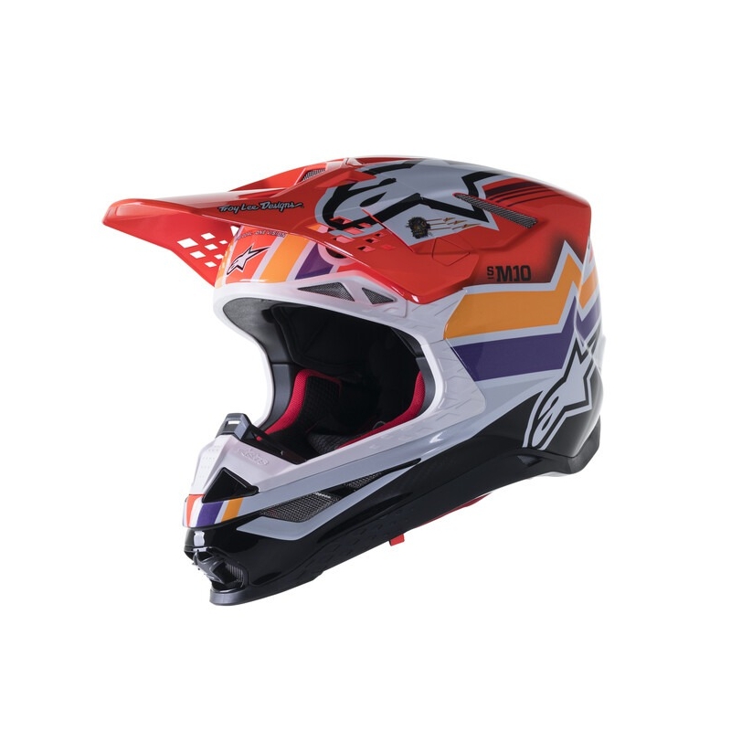 Casco da motocross Alpinestars Supertech S-M10 Edition Troy Lee Designs arancio-giallo-viola-bianco-nero