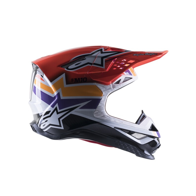 Casco da motocross Alpinestars Supertech S-M10 Edition Troy Lee Designs arancio-giallo-viola-bianco-nero