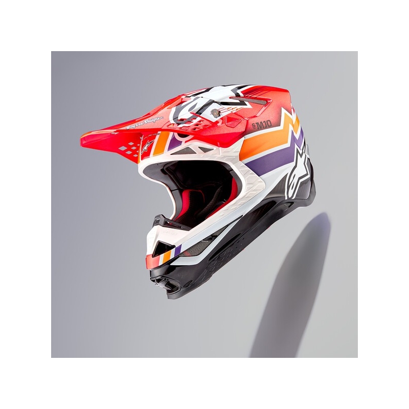 Casco da motocross Alpinestars Supertech S-M10 Edition Troy Lee Designs arancio-giallo-viola-bianco-nero