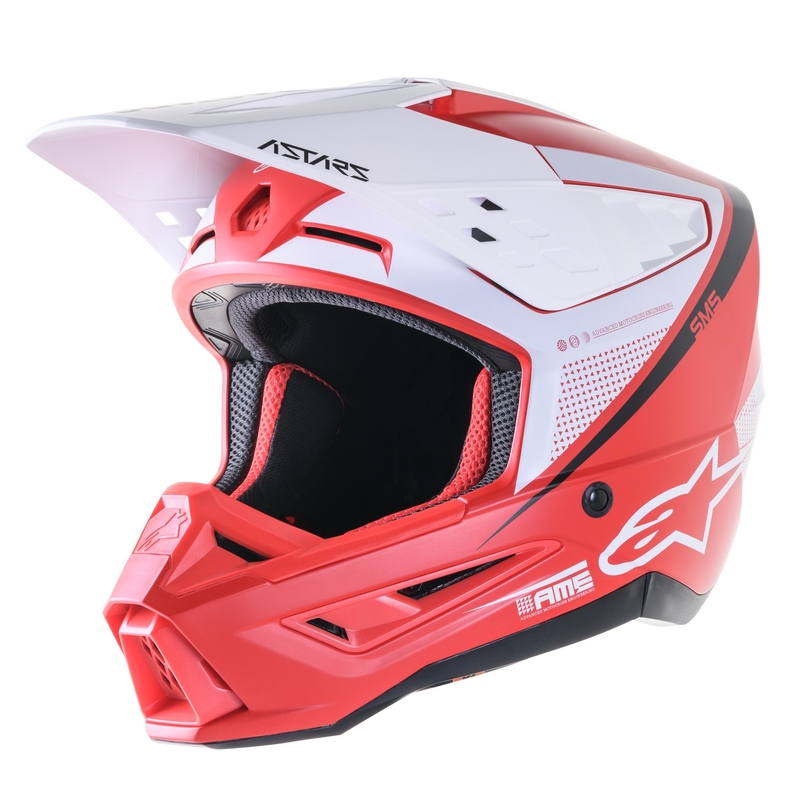 Alpinestars S-M5 Rayon casco da motocross rosso-bianco-nero opaco