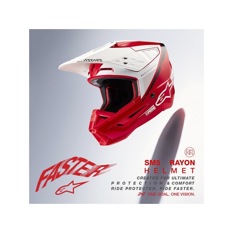 Alpinestars S-M5 Rayon casco da motocross rosso-bianco-nero opaco