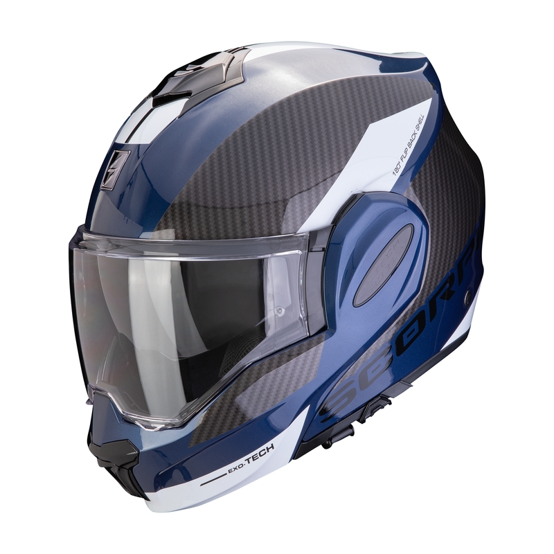 Casco moto pieghevole Scorpion EXO-TECH EVO TEAM blu-nero-bianco Saldi