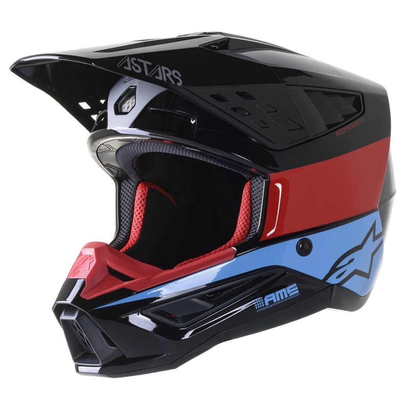 Alpinestars S-M5 Bond Casco da motocross Nero-Rosso-Azzurro Lucido