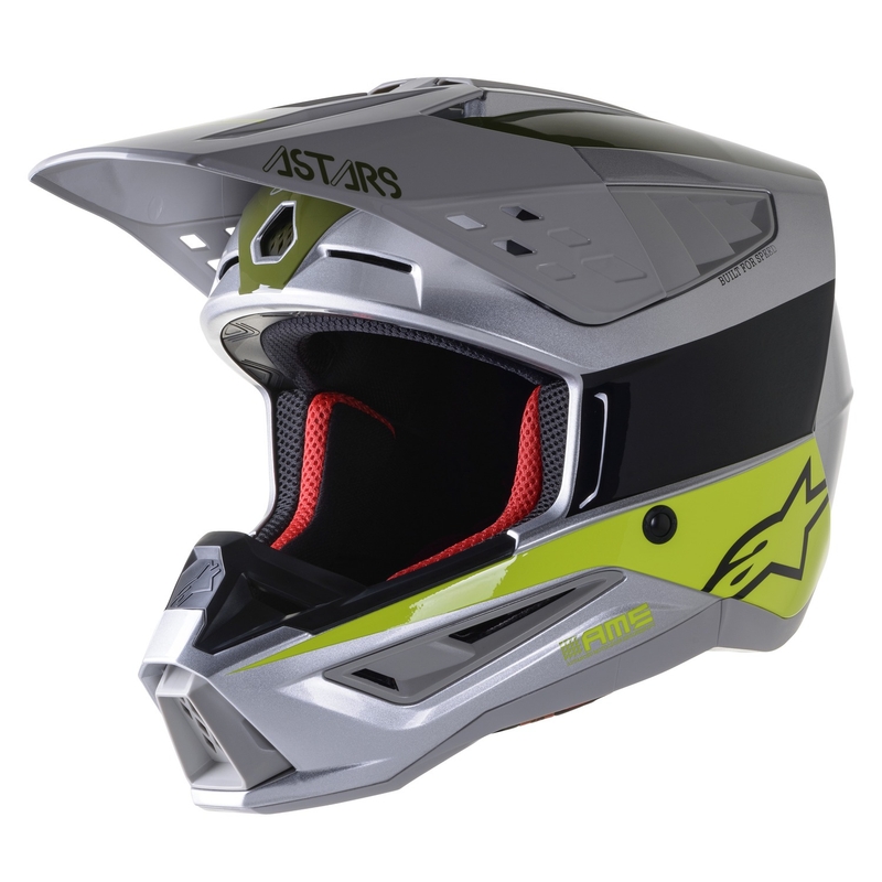 Casco da motocross Alpinestars S-M5 Bond argento-giallo fluo-verde lucido