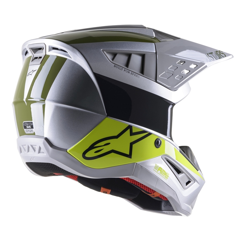 Casco da motocross Alpinestars S-M5 Bond argento-giallo fluo-verde lucido