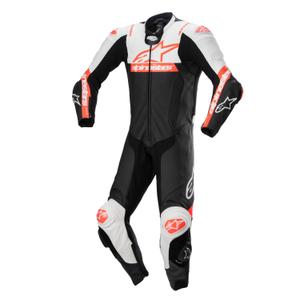 Alpinestars Missile 2 Ward Tuta da moto in pelle nero-bianco-rosso fluo