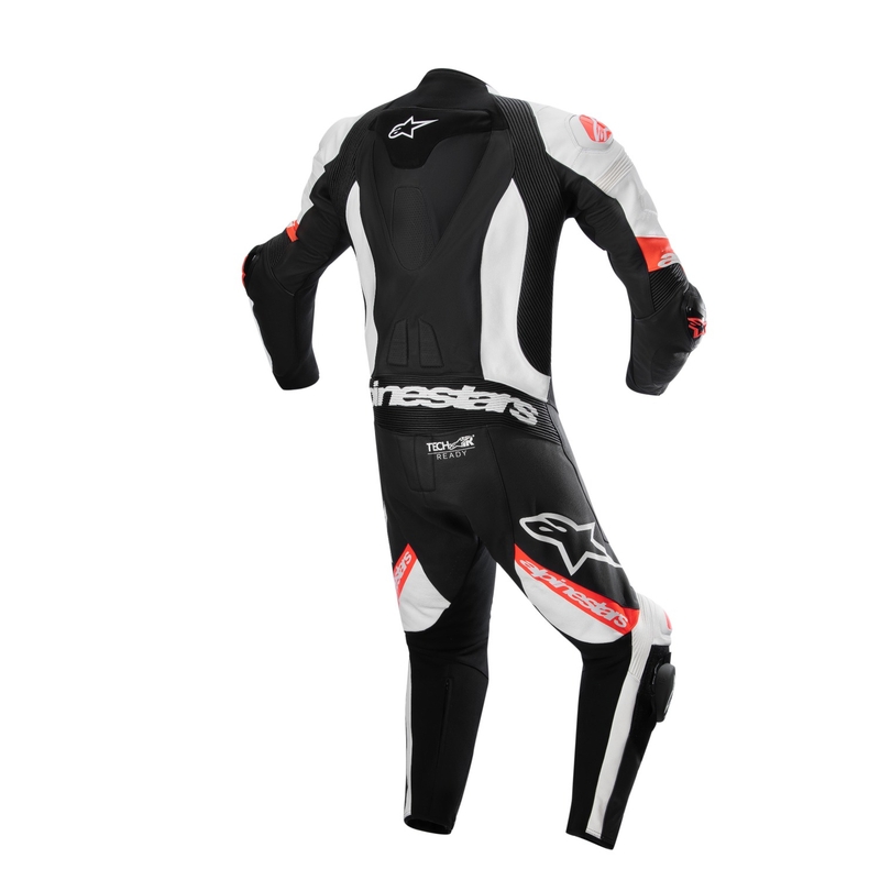 Alpinestars Missile 2 Ward Tuta da moto in pelle nero-bianco-rosso fluo