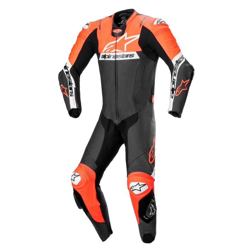 Alpinestars Missile 2 Ward Tuta da moto in pelle nera-rosso-fluo-bianca