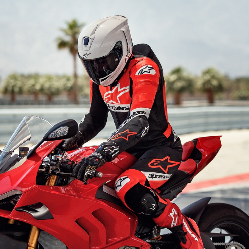 Alpinestars Missile 2 Ward Tuta da moto in pelle nera-rosso-fluo-bianca