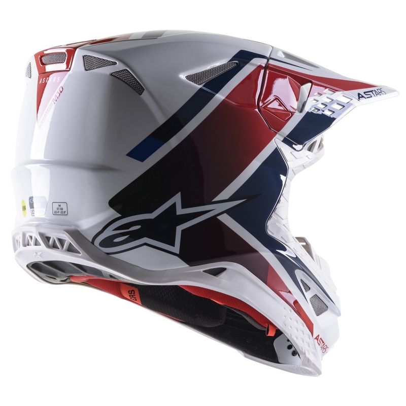 Motokrosová helma Alpinestars S-M10 Carbon Meta2 bílo-červeno-modrá lesklá